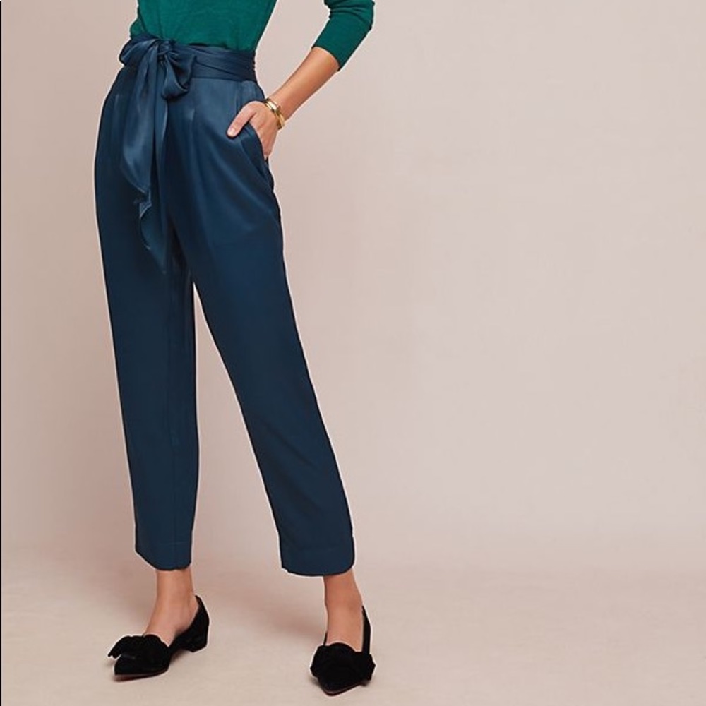Anthropologie Satin Tie Waist Trousers